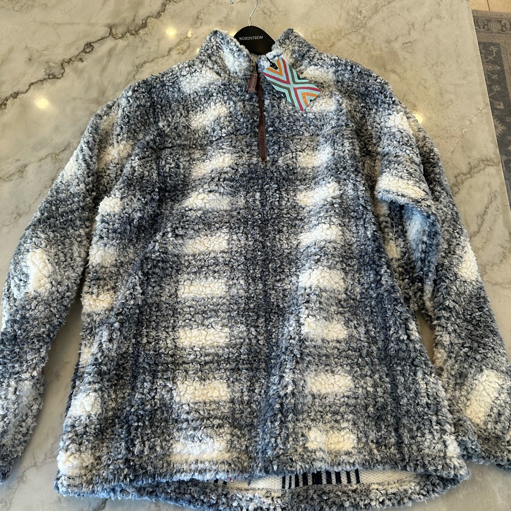 True Grit frosty tipped plaid pullover, charcoal mens size large